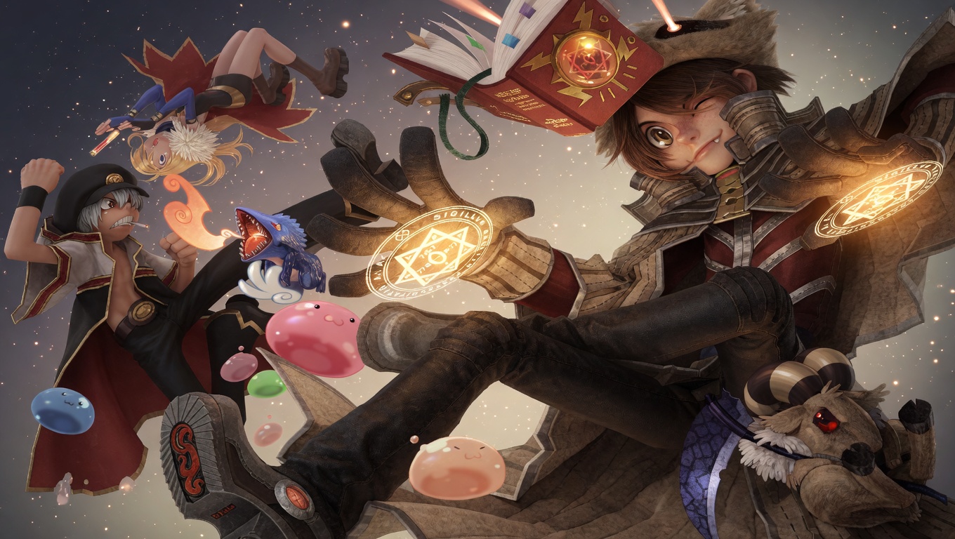 Ragnarok adventurers surrounded by Porings